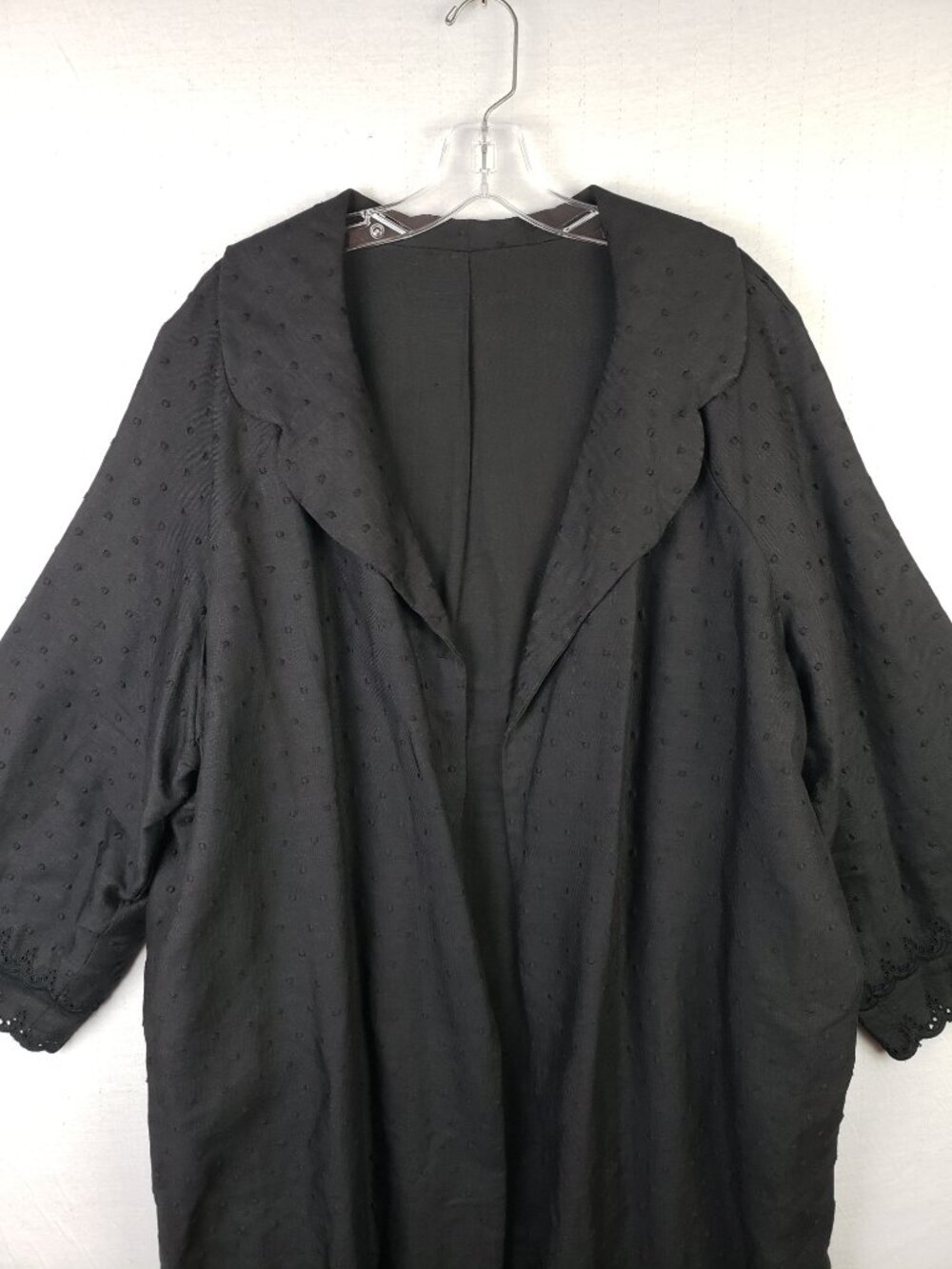 Linen Duster Coat Kimono Open Front Embroidered Polka Dot Oversized O/S 1X 2X 3X - Picture 7 of 14